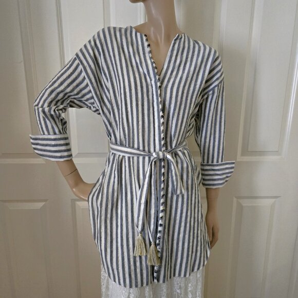 Zara Lurex Gold Stripe Belted Tunic SZ S - Picture 1 of 12